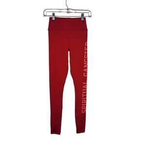 Spiritual Gangster Side Spell Out Red Hiking Walking Yoga Casual Leggings XS